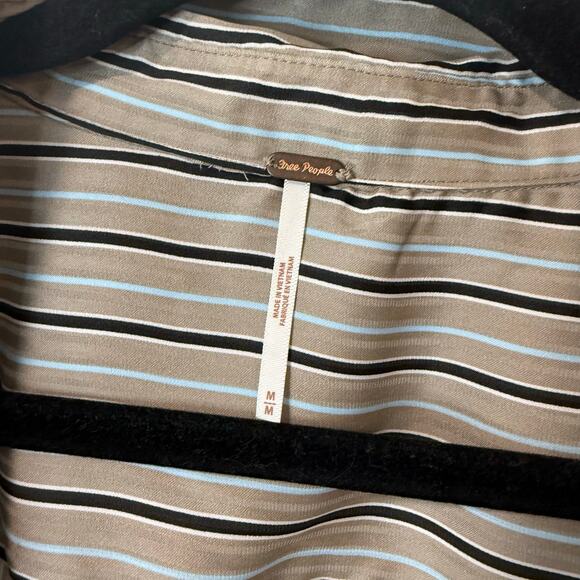 Free People Women's Arlo Top Blouse Long Sleeve Wrap Stripe Medium Gray Blue - Picture 4 of 8